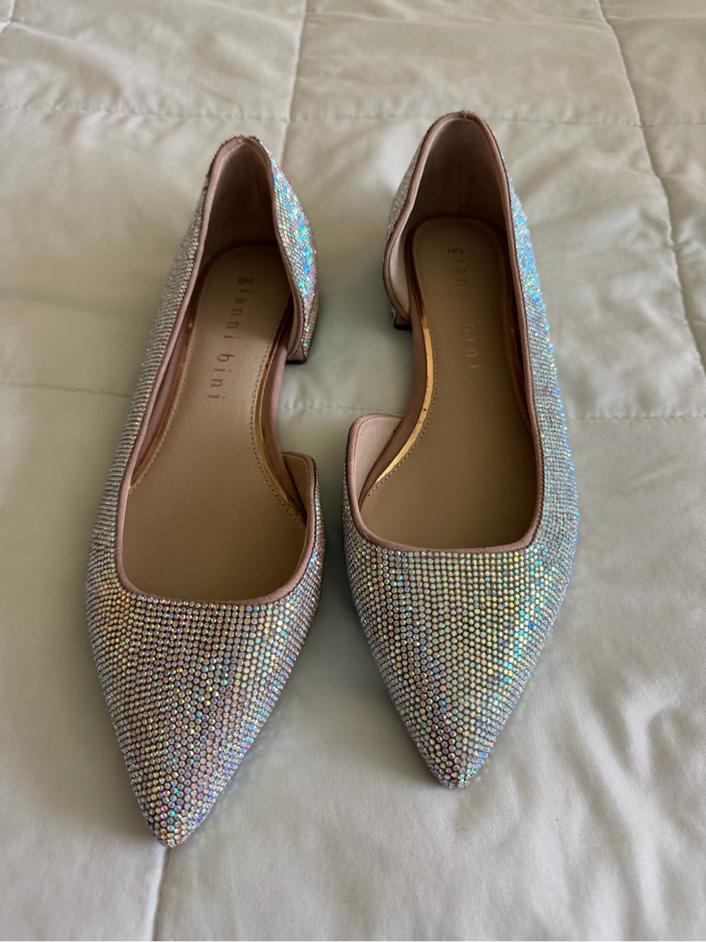 Gianni Bini Iridescent Crystal Pointed-Toe D'Orsay Flats - Pink Trim